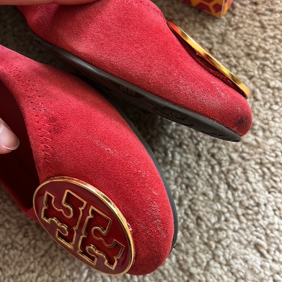 Tory Burch Red Suede Reva Flat 9 - Picture 12 of 15